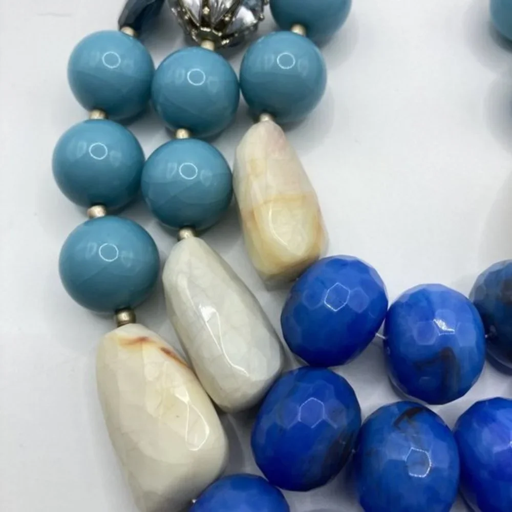Triple Strand Acrylic Faceted Beads Wood Gold Tone LYNDELL NYC Designer Necklace